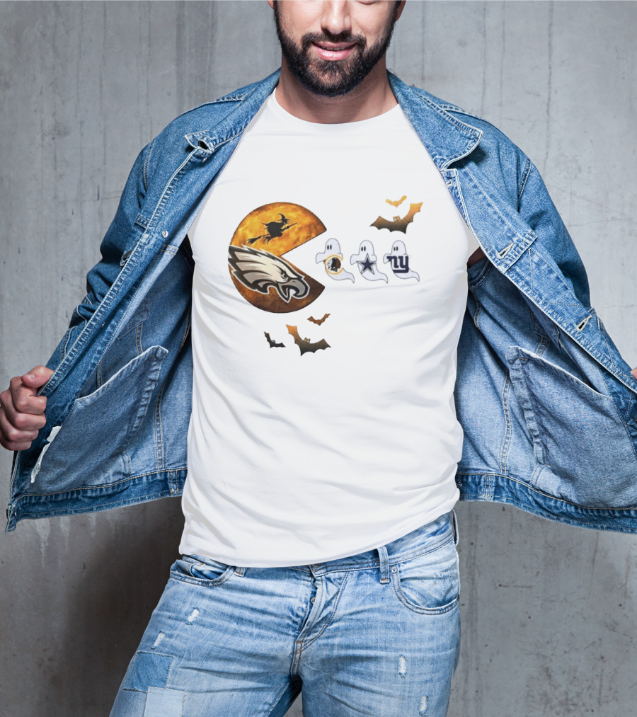 Philadelphia Eagles Pac Man Halloween Washington Commanders Cowboys Giants Ghosts T-Shirt