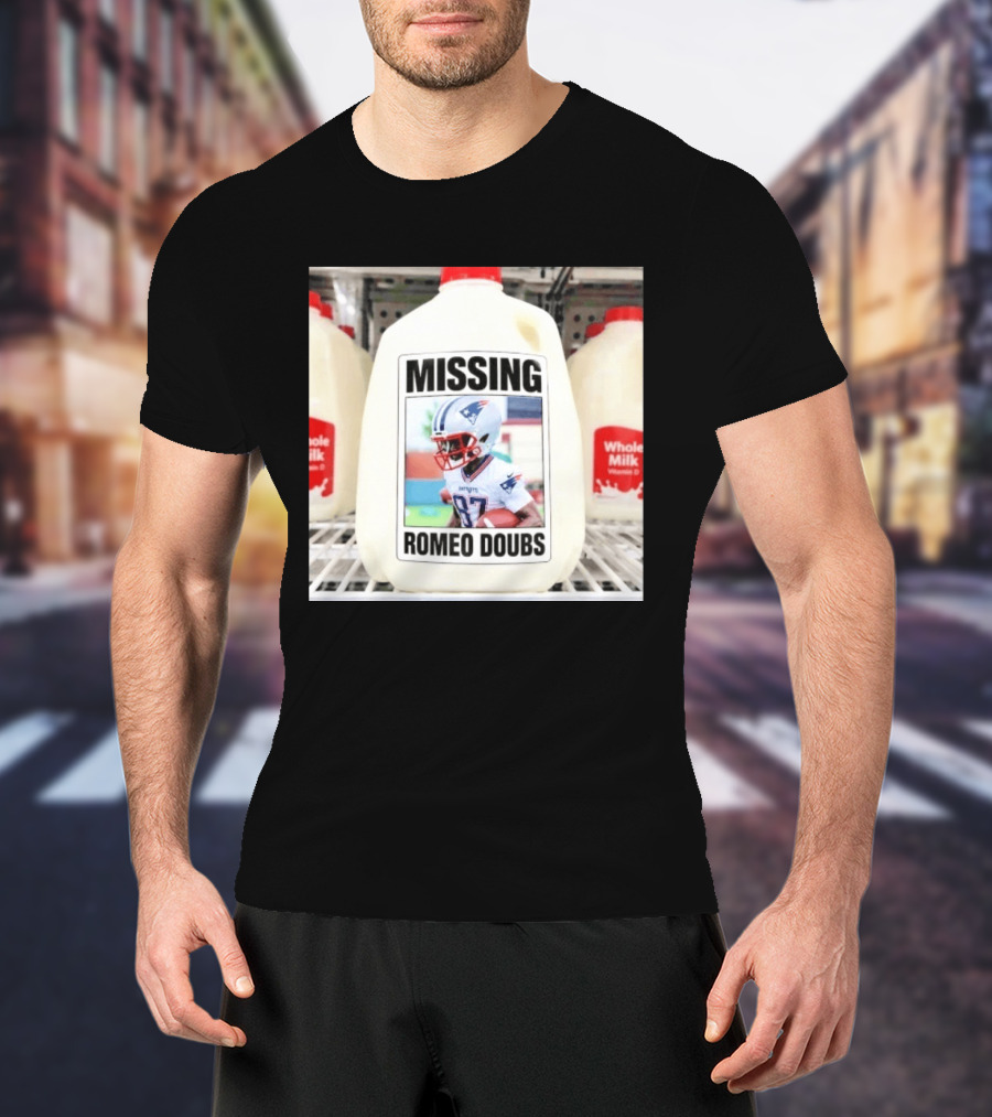 Missing Romeo Doubs Football Milk Carton With Patriots Helmet Image T-Shirt