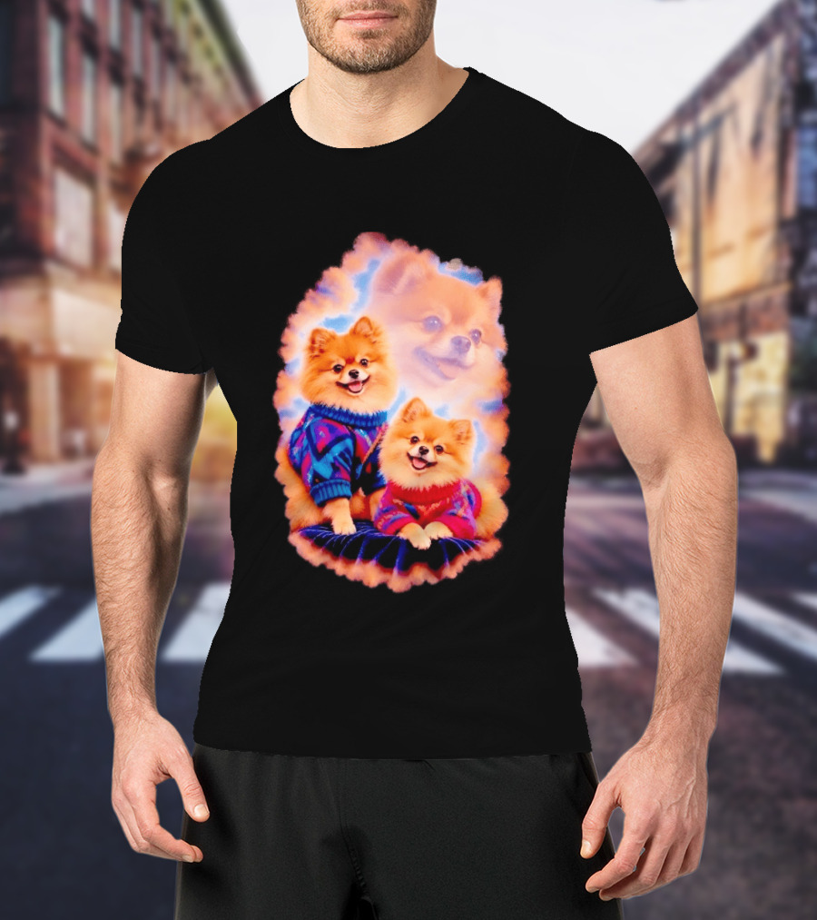 Pomeranian Puppies Cozy Sweaters Neon Pastel Vibe T-Shirt
