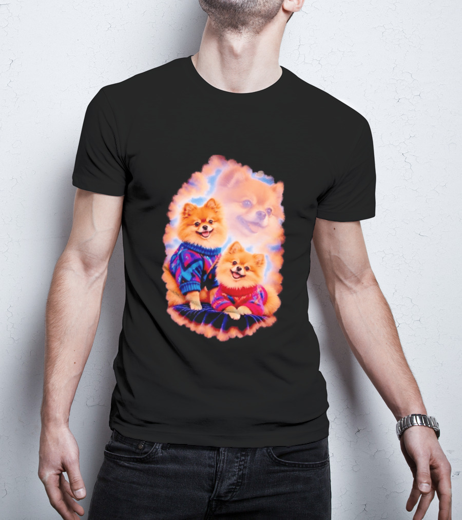 Pomeranian Puppies Cozy Sweaters Neon Pastel Vibe T-Shirt
