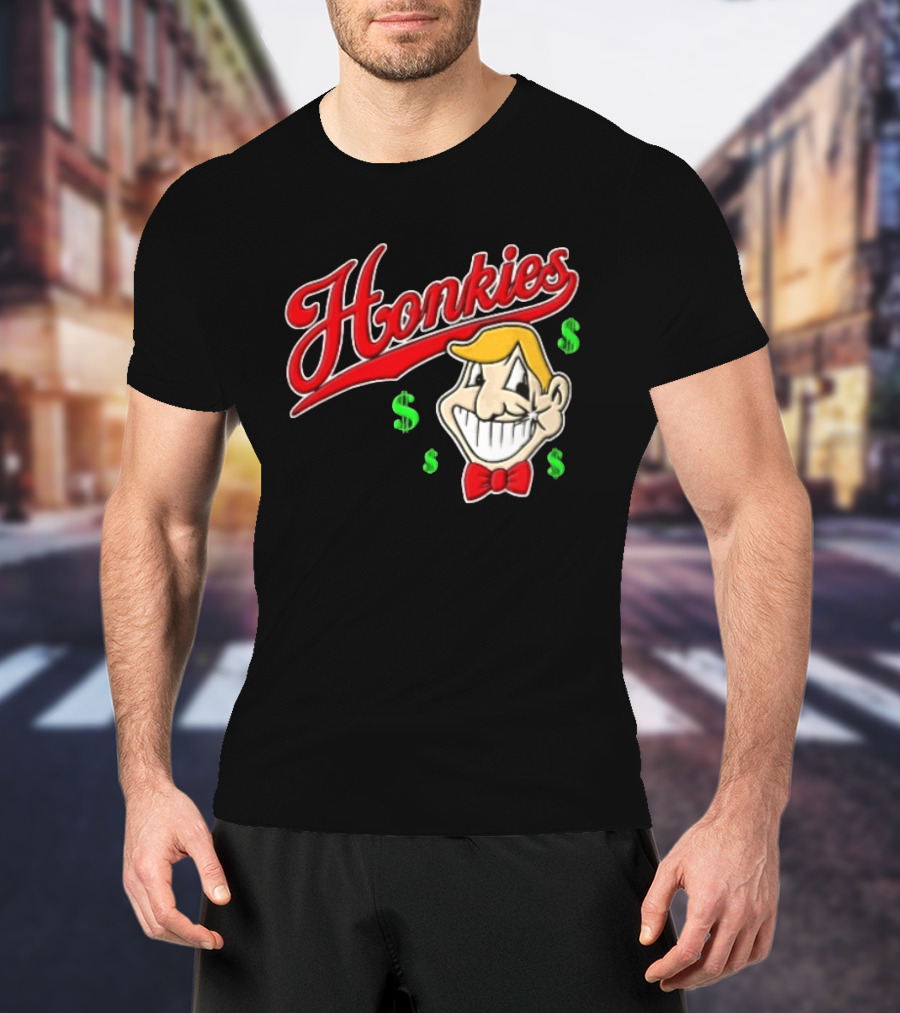 Honkies Red Script Cartoon Blond Man Dollar Signs T-Shirt