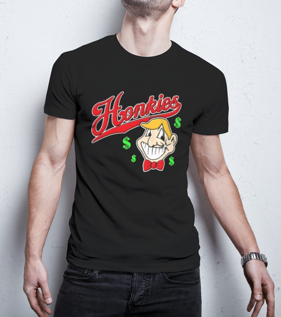 Honkies Red Script Cartoon Blond Man Dollar Signs T-Shirt