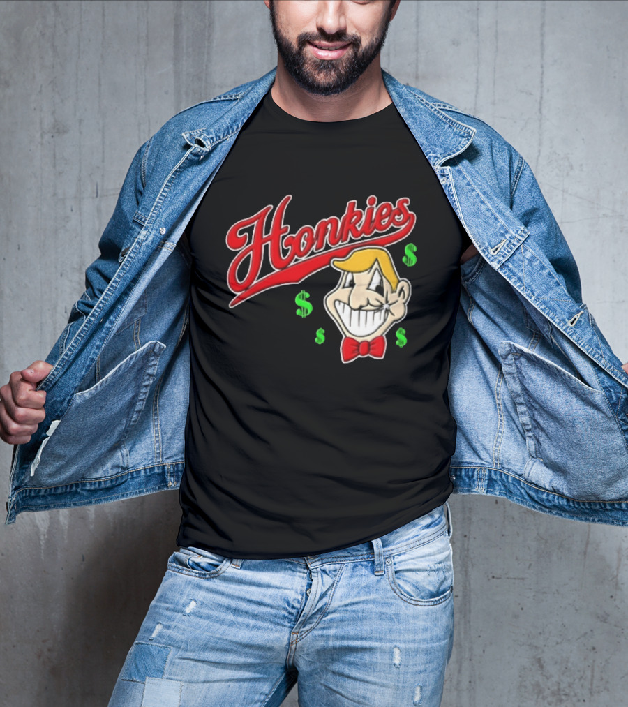 Honkies Red Script Cartoon Blond Man Dollar Signs T-Shirt