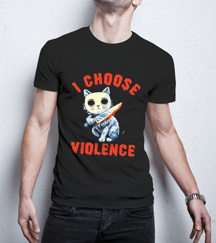 I Choose Violence Cat With Knife Horror Creepy Mask T-Shirt
