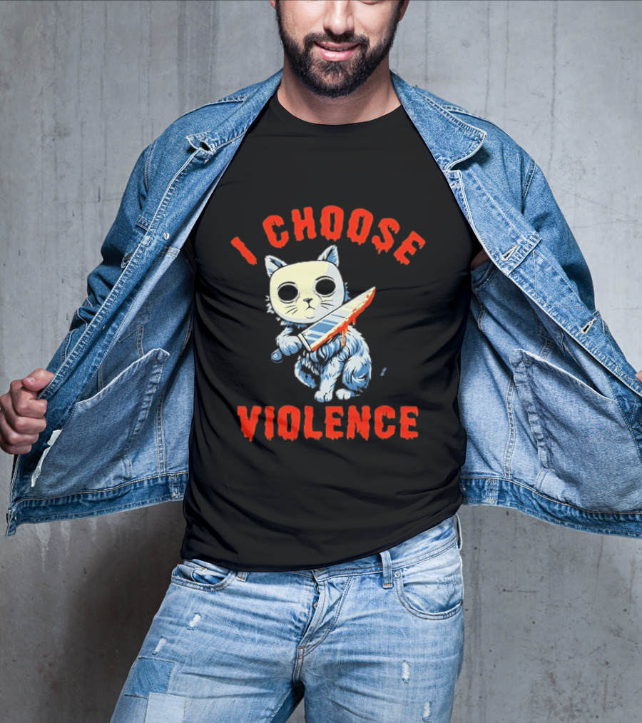 I Choose Violence Cat With Knife Horror Creepy Mask T-Shirt