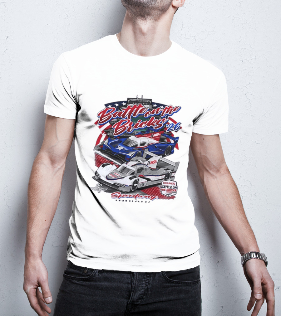 Battle On The Bricks '26 IMSA Indianapolis Motor Speedway Tire Rack Racing Cars T-Shirt