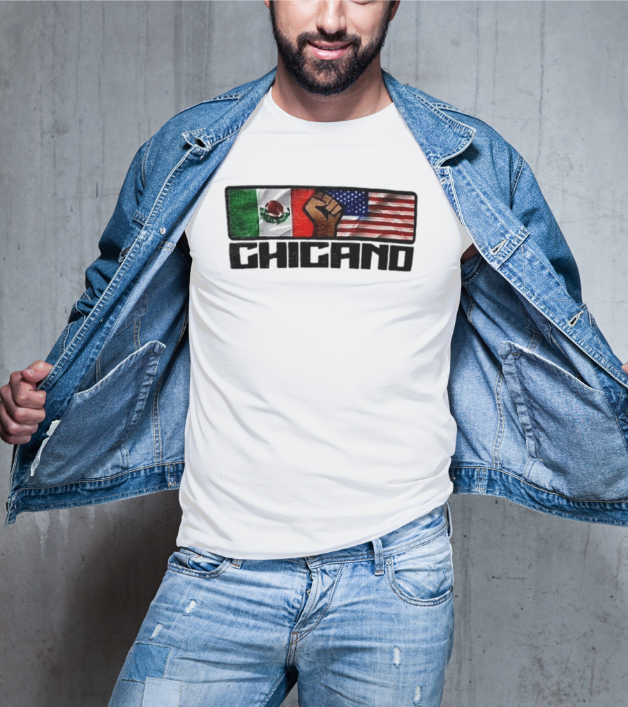 Chicano Mexican And American Flags With Raised Fist T-Shirt