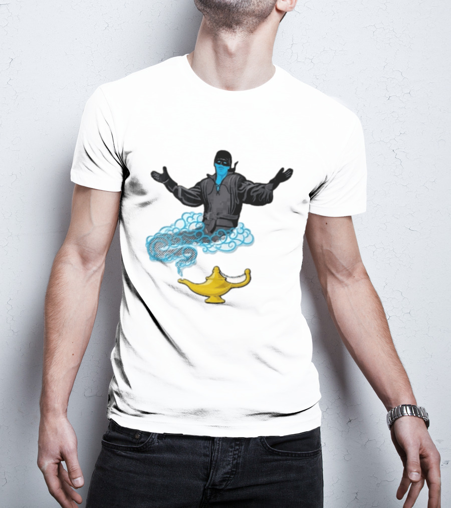 Dread Pirate Roberts Genie Man In Black With Golden Magic Lamp Halftone Cartoon T-Shirt