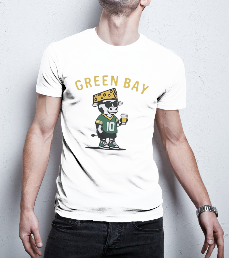 Green Bay Cow Wearing Cheesehead And Number 10 Jersey T-Shirt