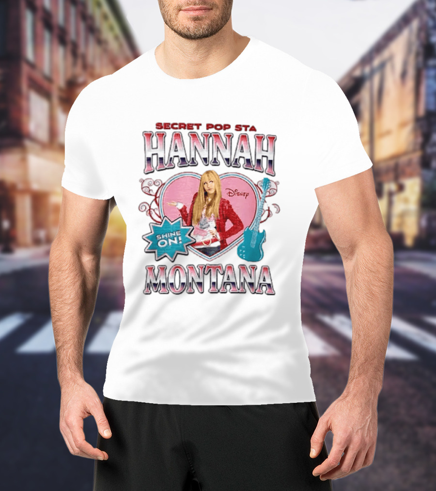 Hannah Montana Secret Pop Star Shine On Disney Heart Electric Guitar T-Shirt