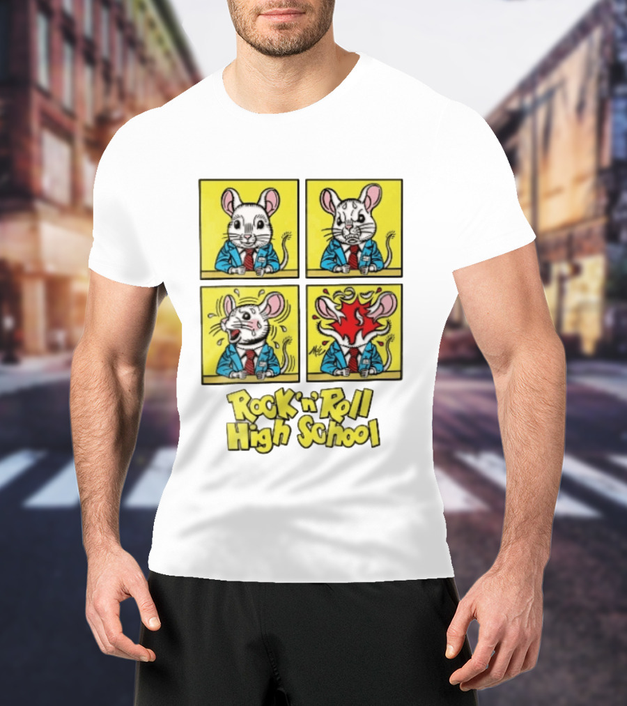 Rock N Roll High School Comic Mouse Head Explosion Cartoon Panels T-Shirt