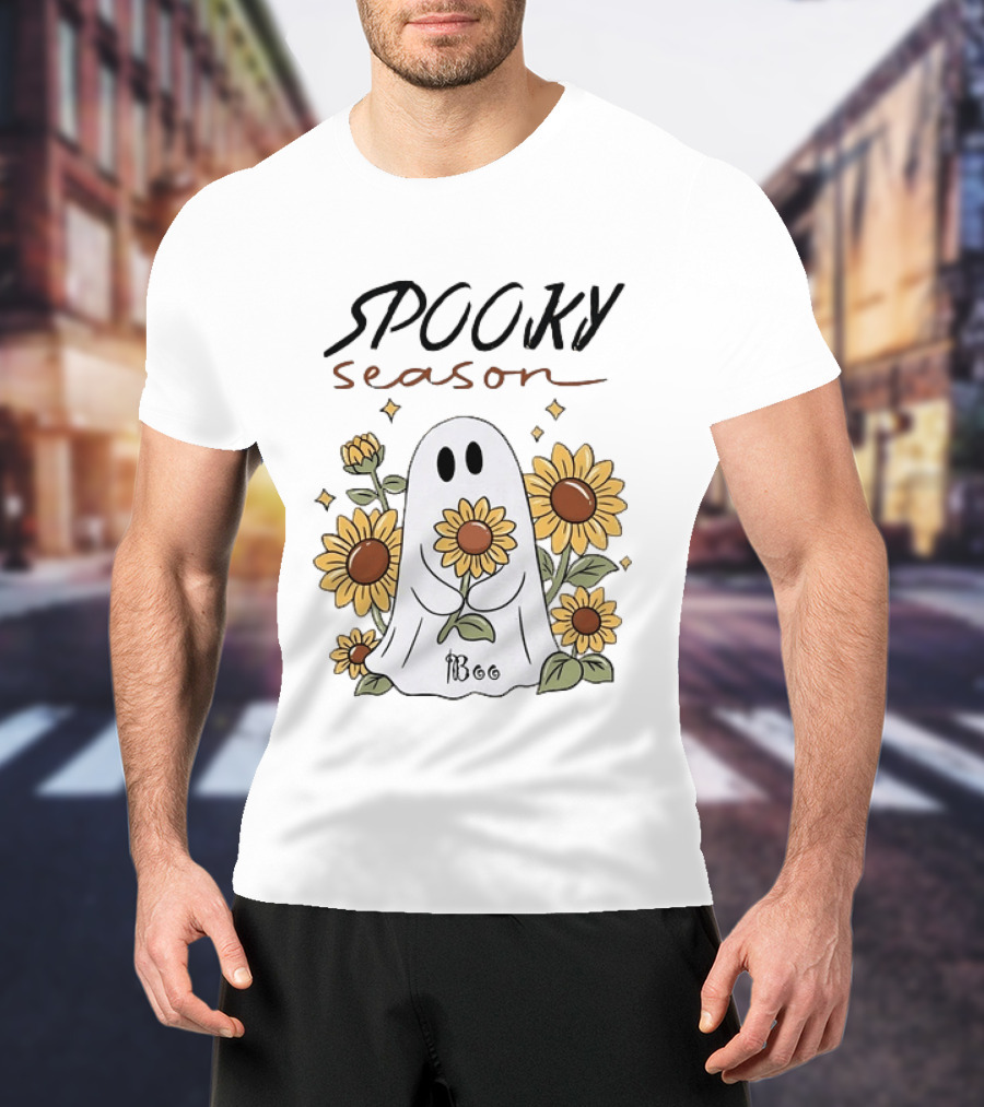 Spooky Season Ghost With Sunflowers Halloween Sunflower Ghost T-Shirt