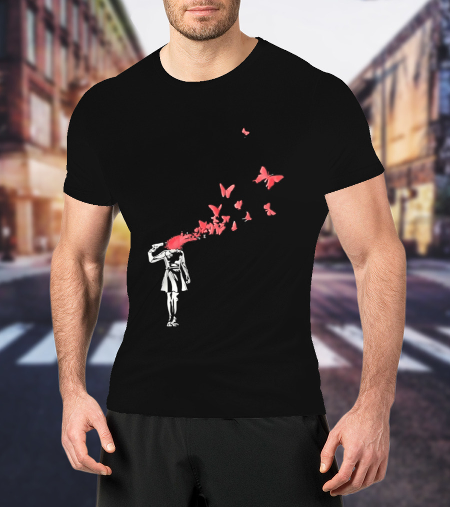 Banksy Girl Red Butterfly Burst Explosion T-Shirt