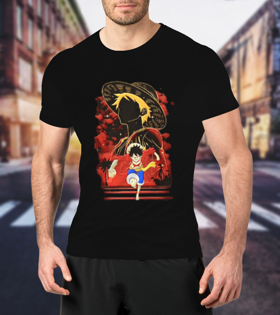 Monkey D Luffy Adventure Icon One Piece Anime Running Figure T-Shirt