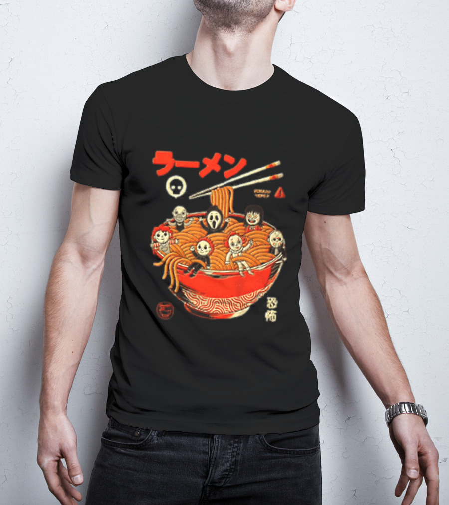 Chucky Ghostface Kayako Michael Myers Pennywise Jason Voorhees Ramen Horror Characters Eat Scream T-Shirt