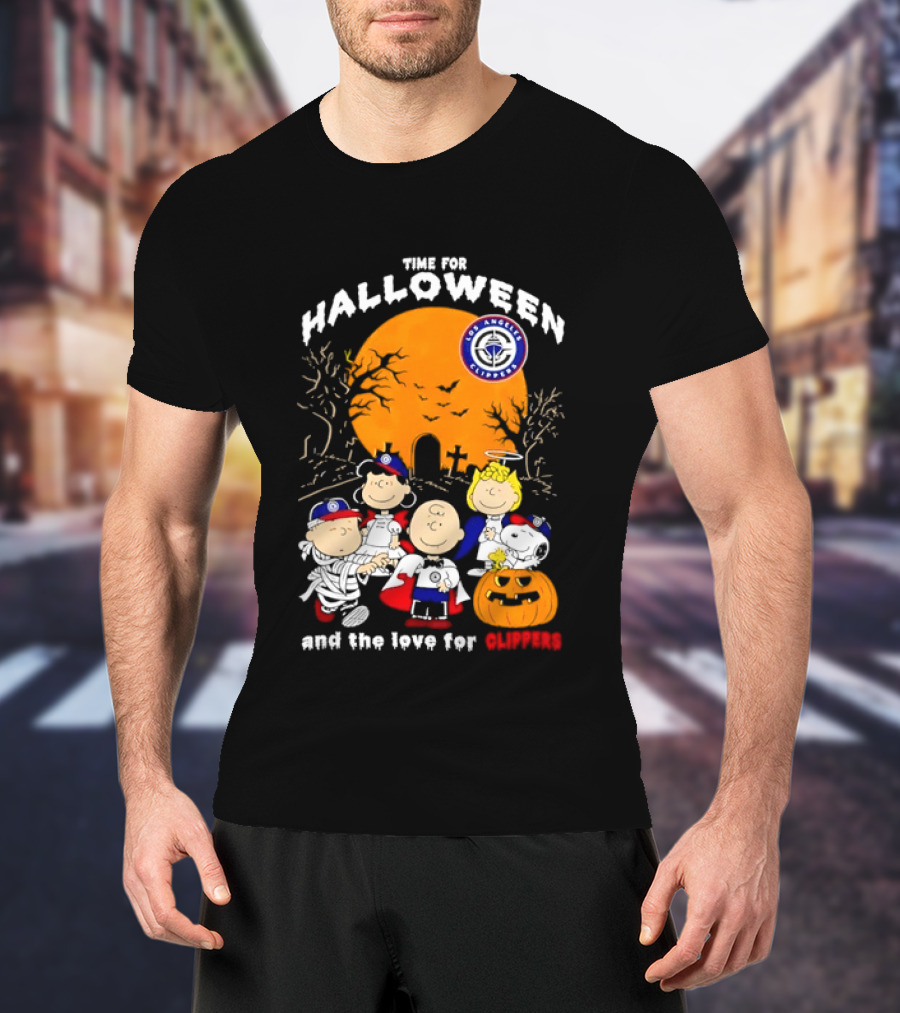 Peanuts Gang Time For Halloween Los Angeles Clippers Pumpkin Fun T-Shirt