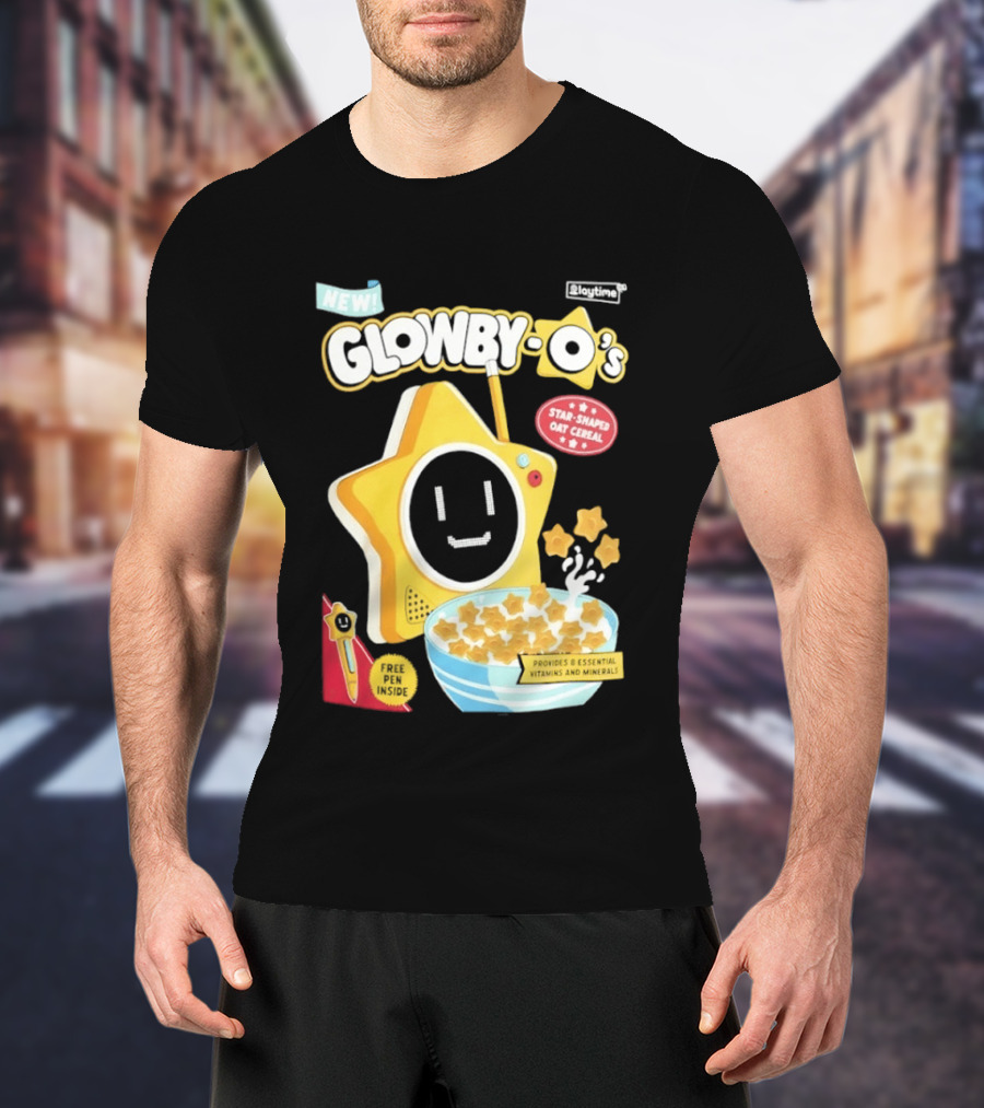 NEW Playtime Co Glowby O's Star Shaped Oat Cereal Box With Smiling Star And Bowl Of Cereal Bites T-Shirt