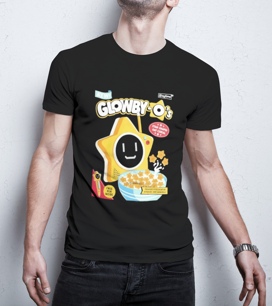NEW Playtime Co Glowby O's Star Shaped Oat Cereal Box With Smiling Star And Bowl Of Cereal Bites T-Shirt