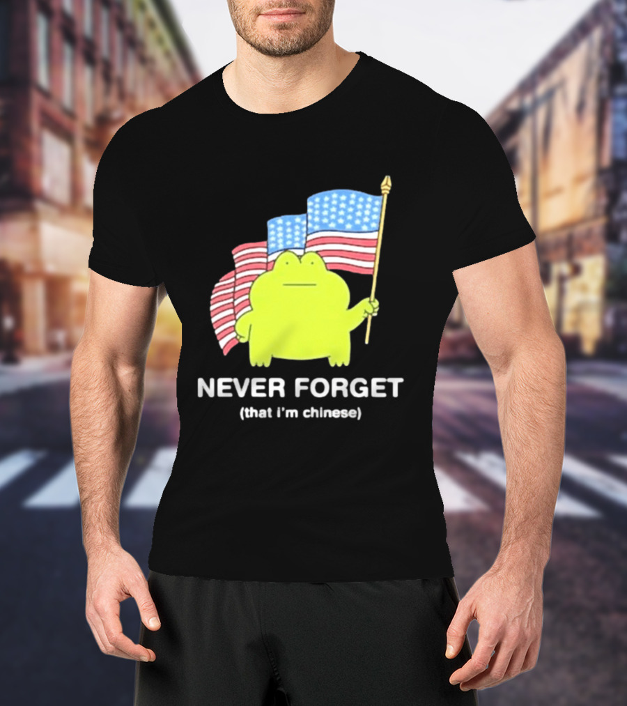 Frog Holding American Flags Never Forget That I'm Chinese T-Shirt