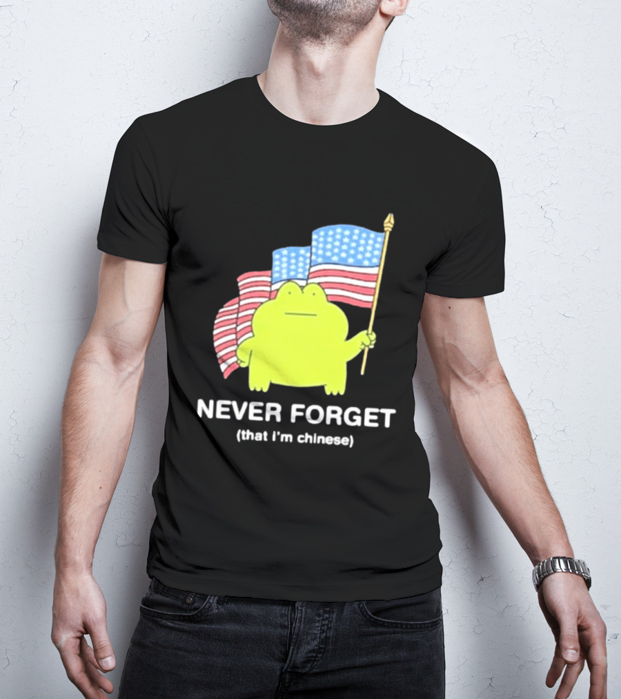 Frog Holding American Flags Never Forget That I'm Chinese T-Shirt