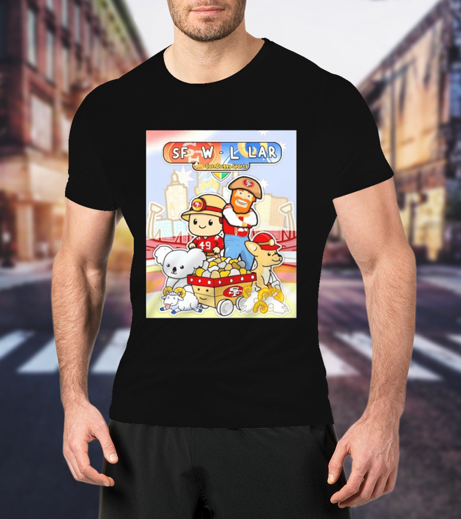 SF 49ers Vs LAR CornDoggy Sports Matchup With Cute Characters And Animals T-Shirt