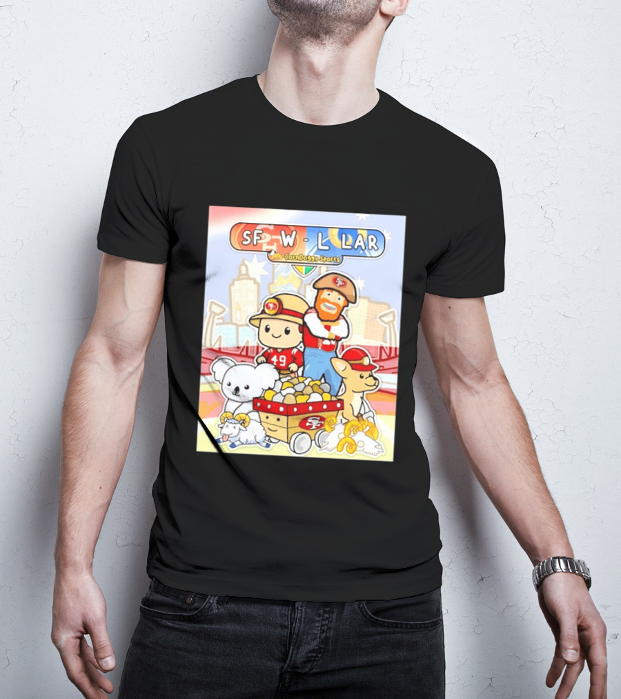 SF 49ers Vs LAR CornDoggy Sports Matchup With Cute Characters And Animals T-Shirt