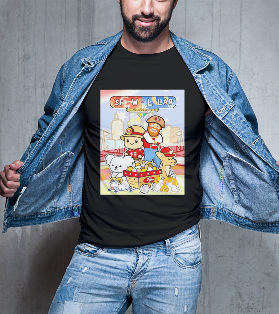 SF 49ers Vs LAR CornDoggy Sports Matchup With Cute Characters And Animals T-Shirt