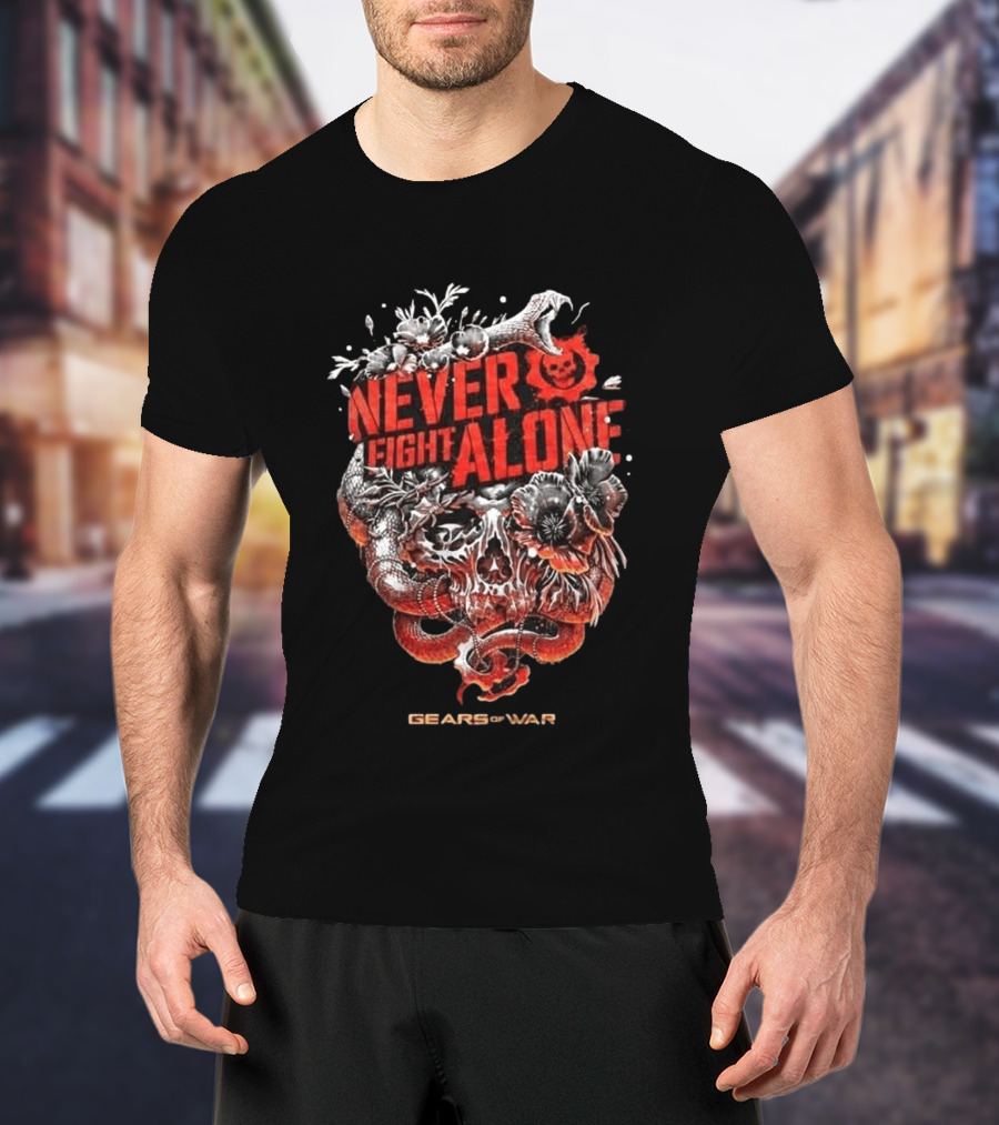 Gears Of War Never Fight Alone Skull Floral Snake T-Shirt