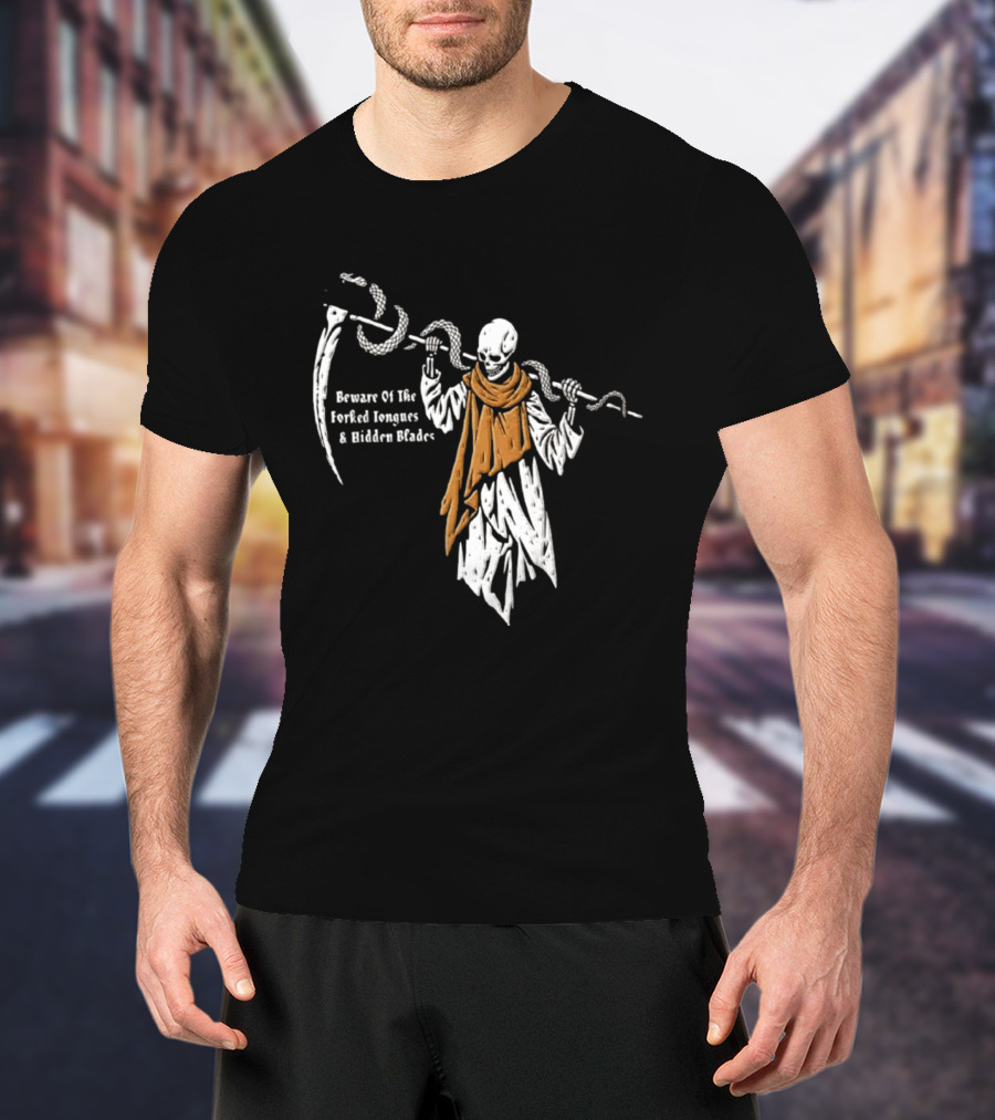 Beware Of The Forked Tongues And Hidden Blades Grim Reaper Snake T-Shirt