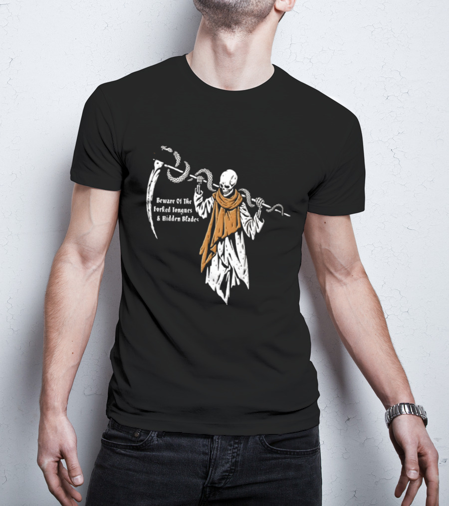 Beware Of The Forked Tongues And Hidden Blades Grim Reaper Snake T-Shirt