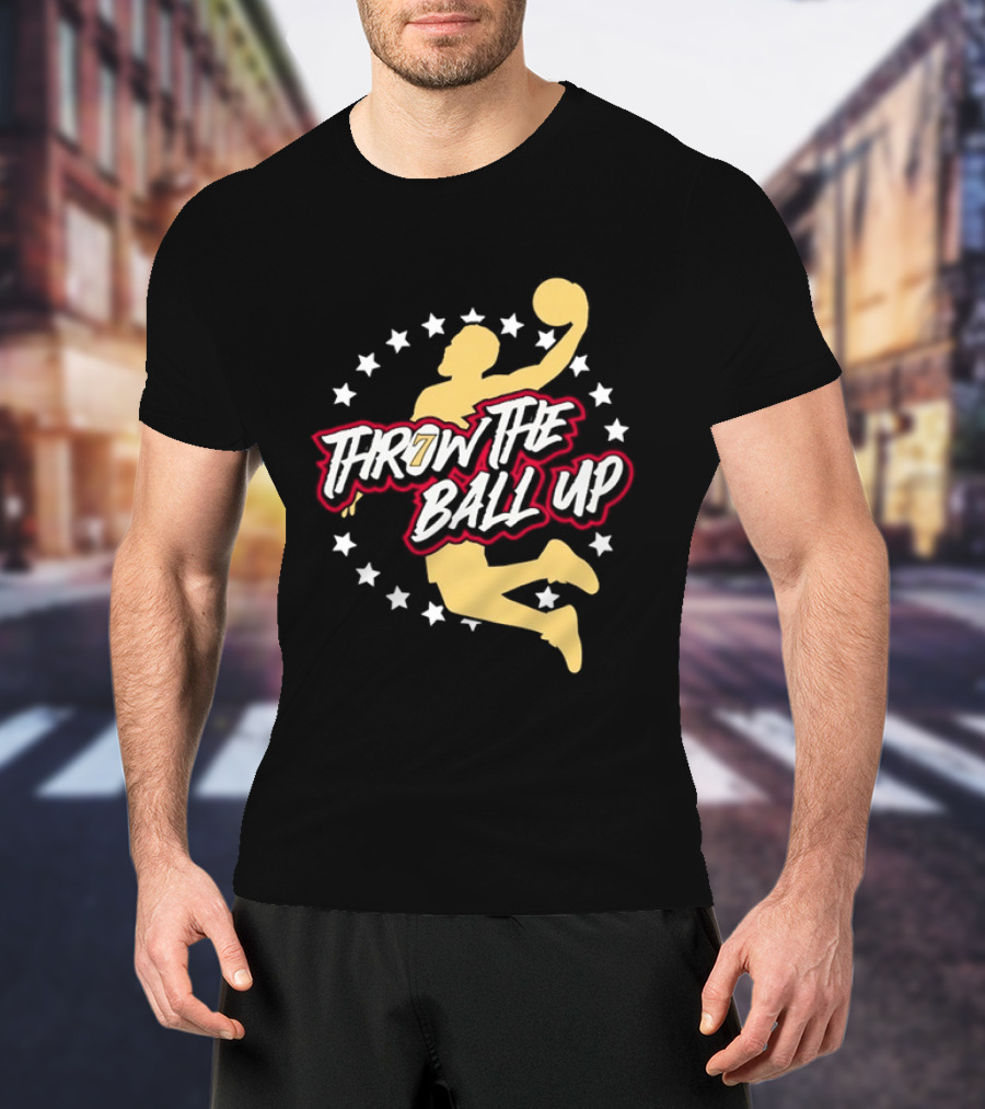 Throw The Ball Up Basketball Player Silhouette With Stars T-Shirt