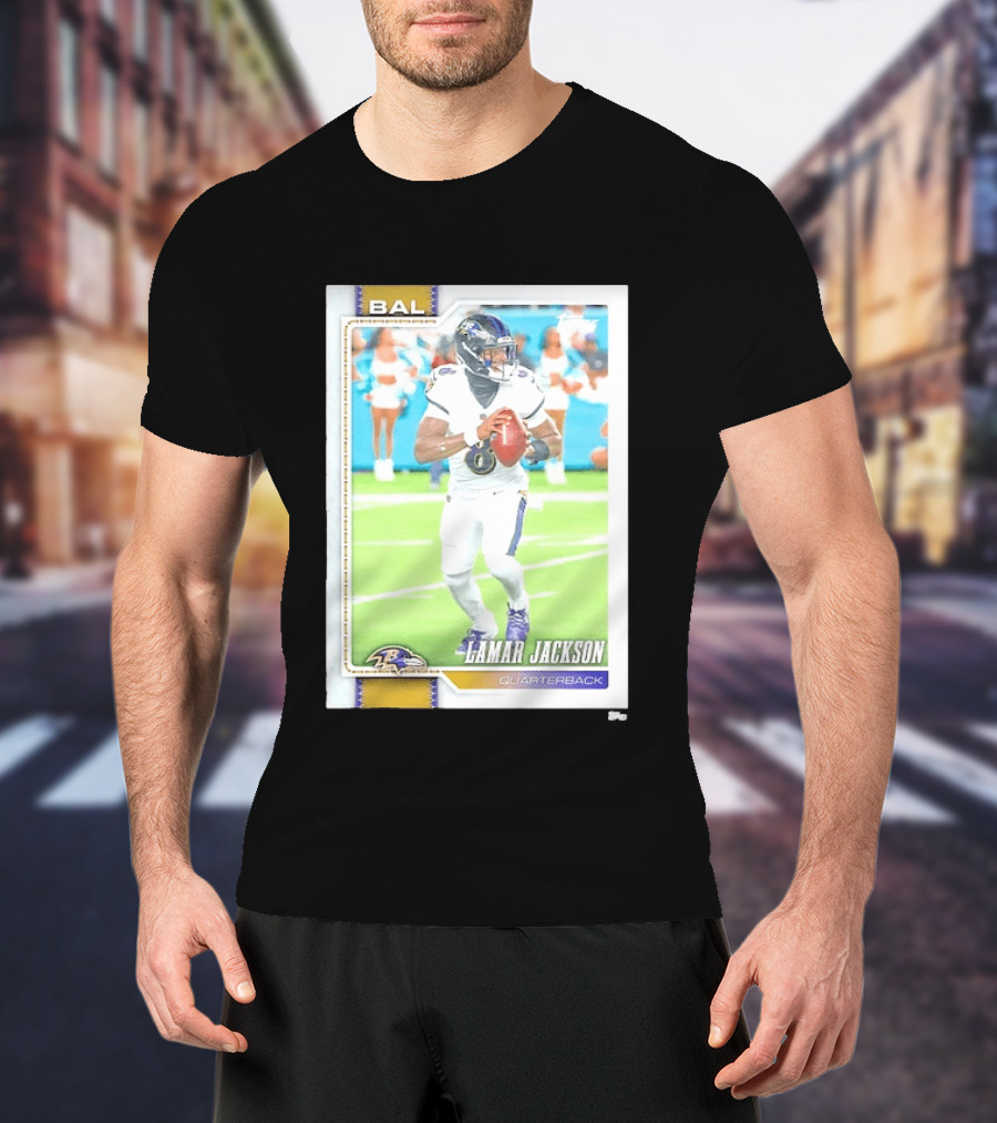 Lamar Jackson Baltimore Ravens Quarterback Topps Trading Card Authentic NFL Edition T-Shirt