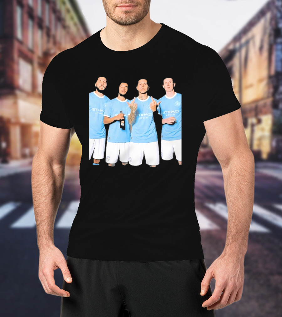 Manchester City Etihad Airways Kit Players Bottle Pose T-Shirt