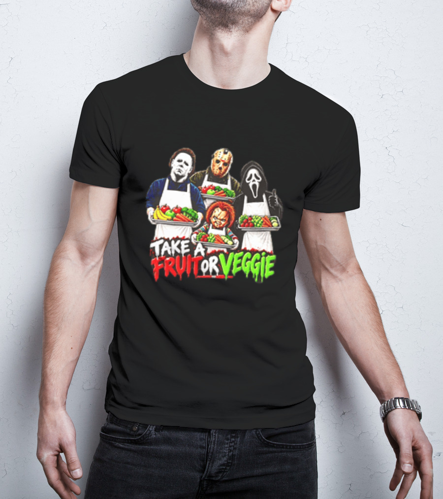 Michael Myers Jason Voorhees Ghostface Chucky Horror Movie Take A Fruit Or Veggie T-Shirt