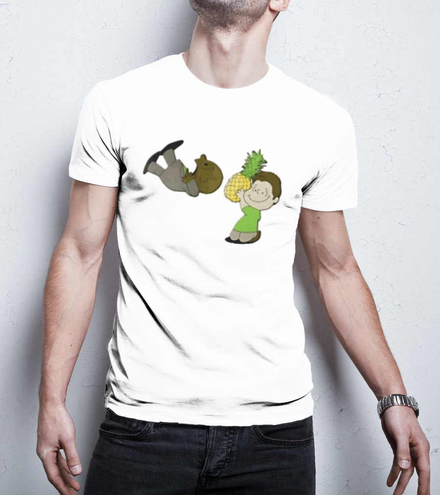 Cartoon Smiling Boy With Upside Down Pineapple Suit Person T-Shirt
