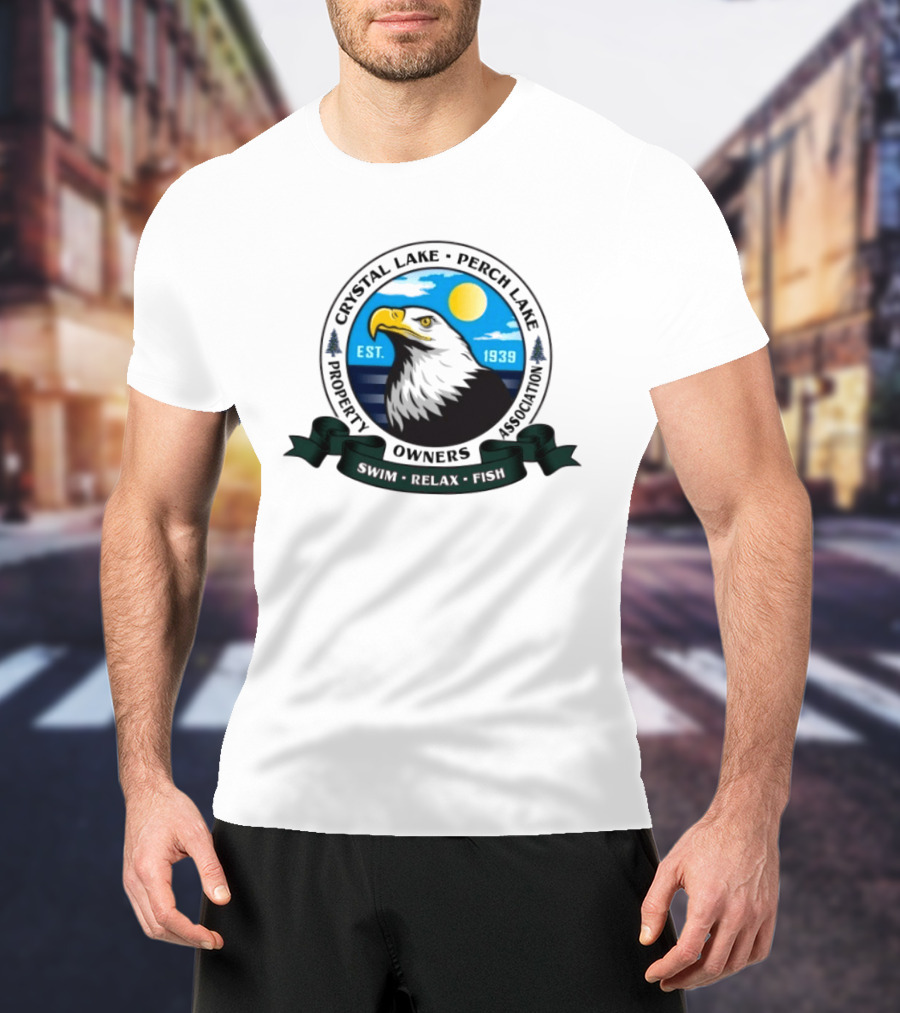 Crystal Lake Perch Lake Property Owners Association Eagle Emblem Est. 1939 Swim Relax Fish T-Shirt