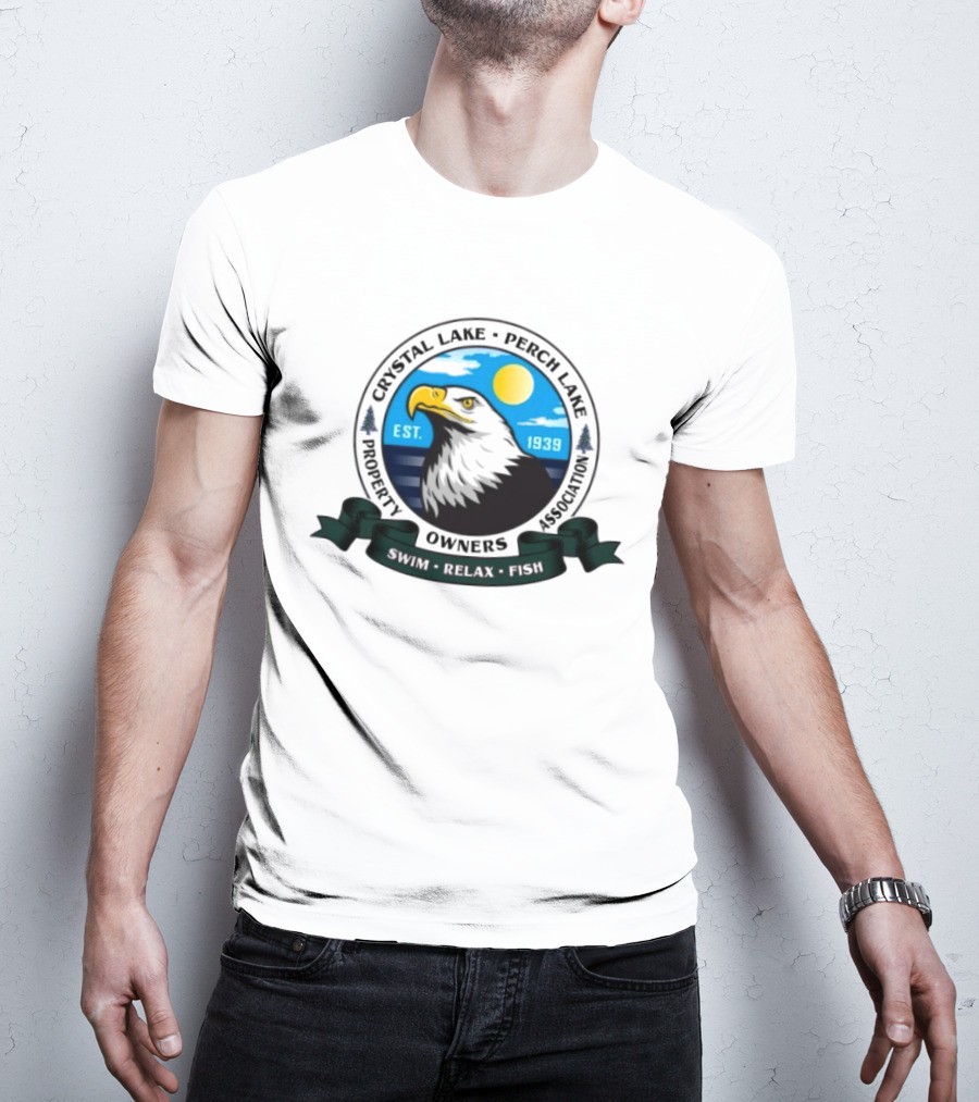 Crystal Lake Perch Lake Property Owners Association Eagle Emblem Est. 1939 Swim Relax Fish T-Shirt