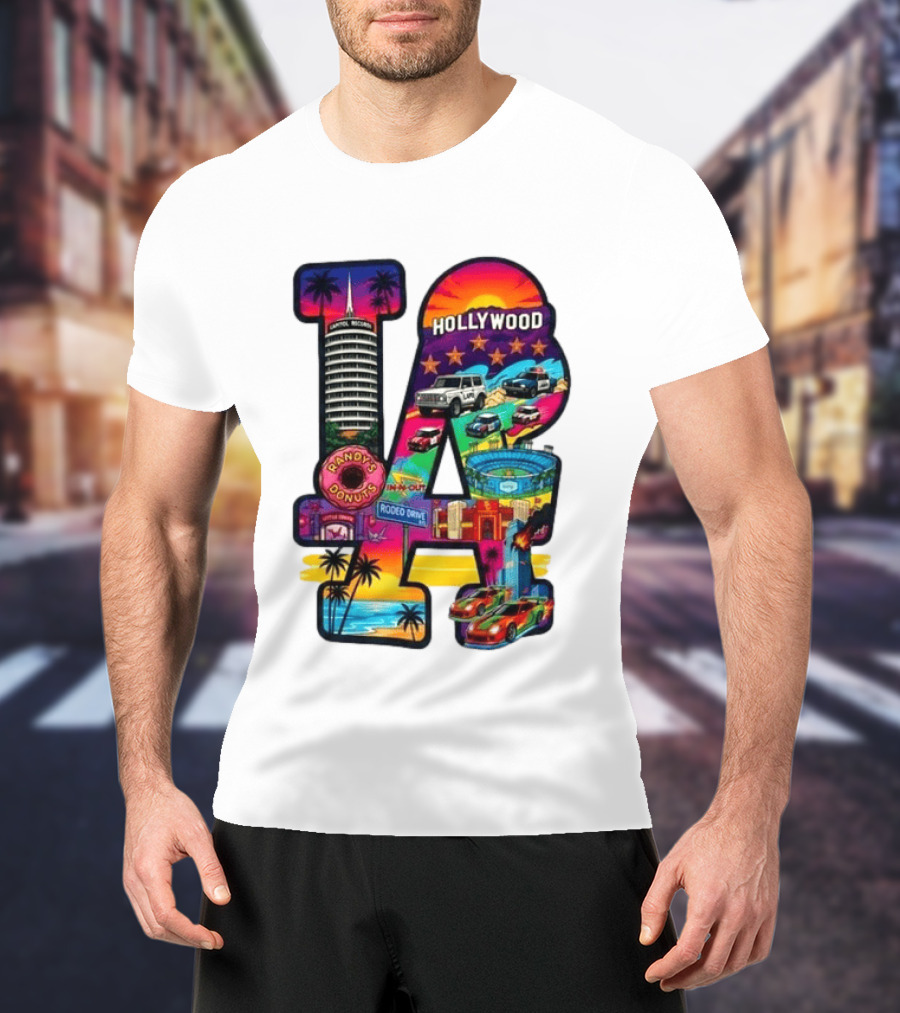 Los Angeles Hollywood Randy's Donuts Rodeo Drive Palm Trees Dodgers Stadium T-Shirt
