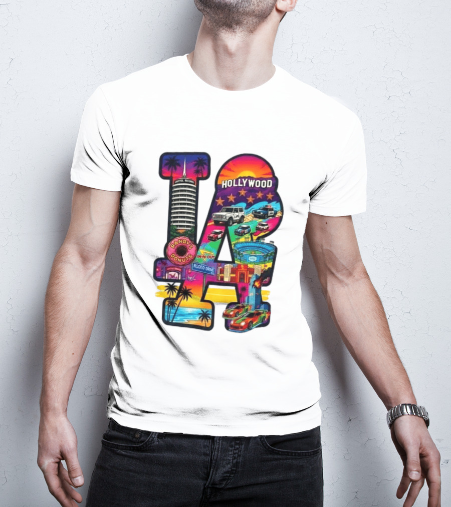 Los Angeles Hollywood Randy's Donuts Rodeo Drive Palm Trees Dodgers Stadium T-Shirt