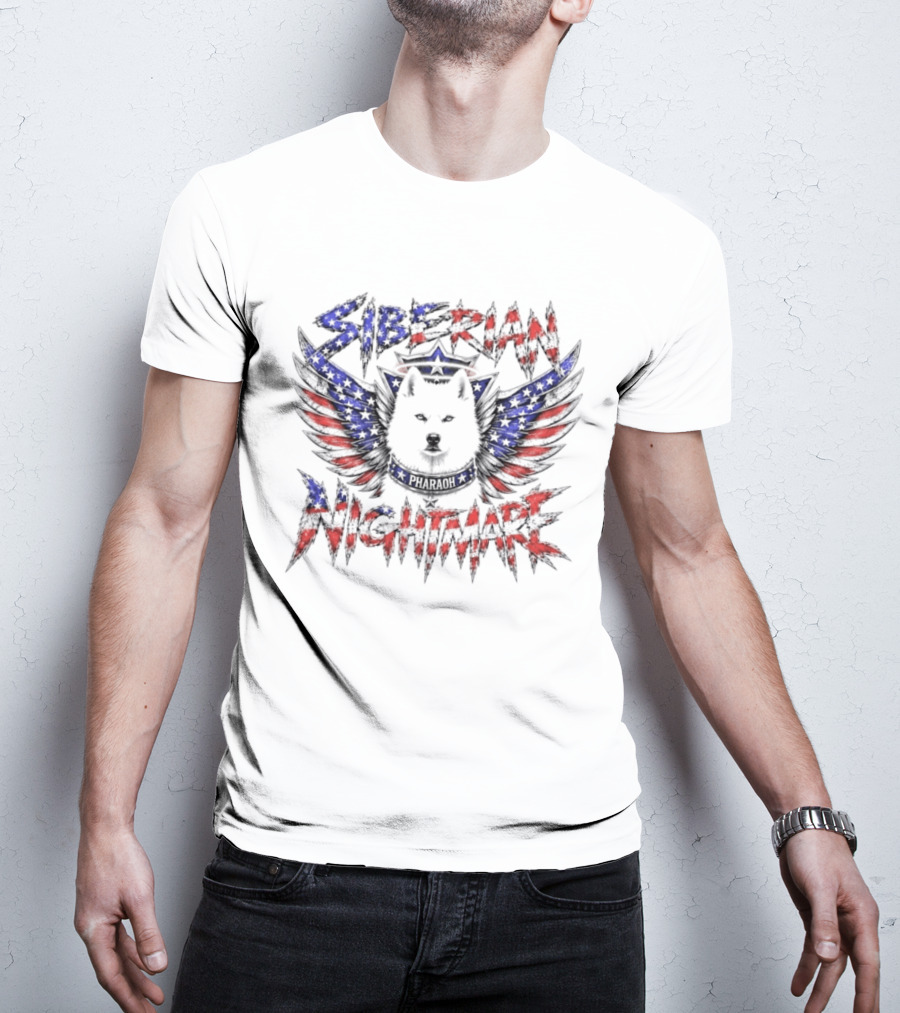 Siberian Nightmare Husky Wings American Flag T-Shirt