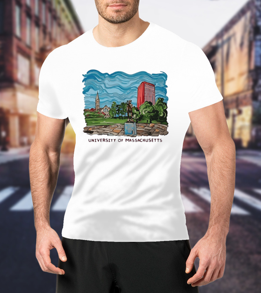 University Of Massachusetts Landmark Campus Scene Tower And Trees T-Shirt