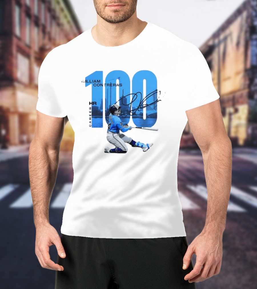 William Contreras Milwaukee Brewers 100 HR Milestone Signature T-Shirt