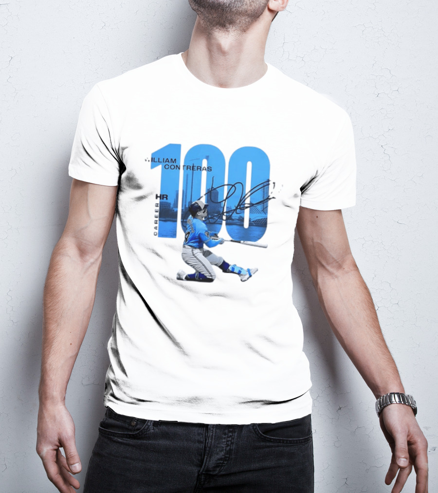 William Contreras Milwaukee Brewers 100 HR Milestone Signature T-Shirt