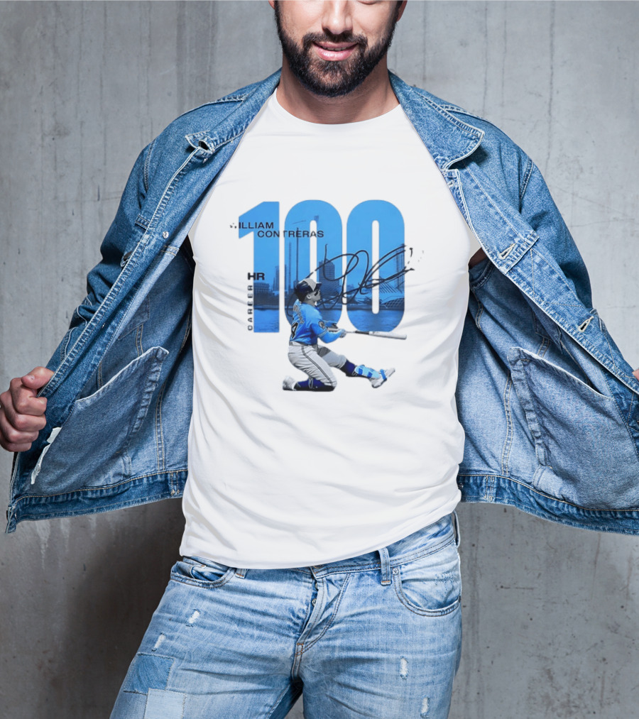 William Contreras Milwaukee Brewers 100 HR Milestone Signature T-Shirt