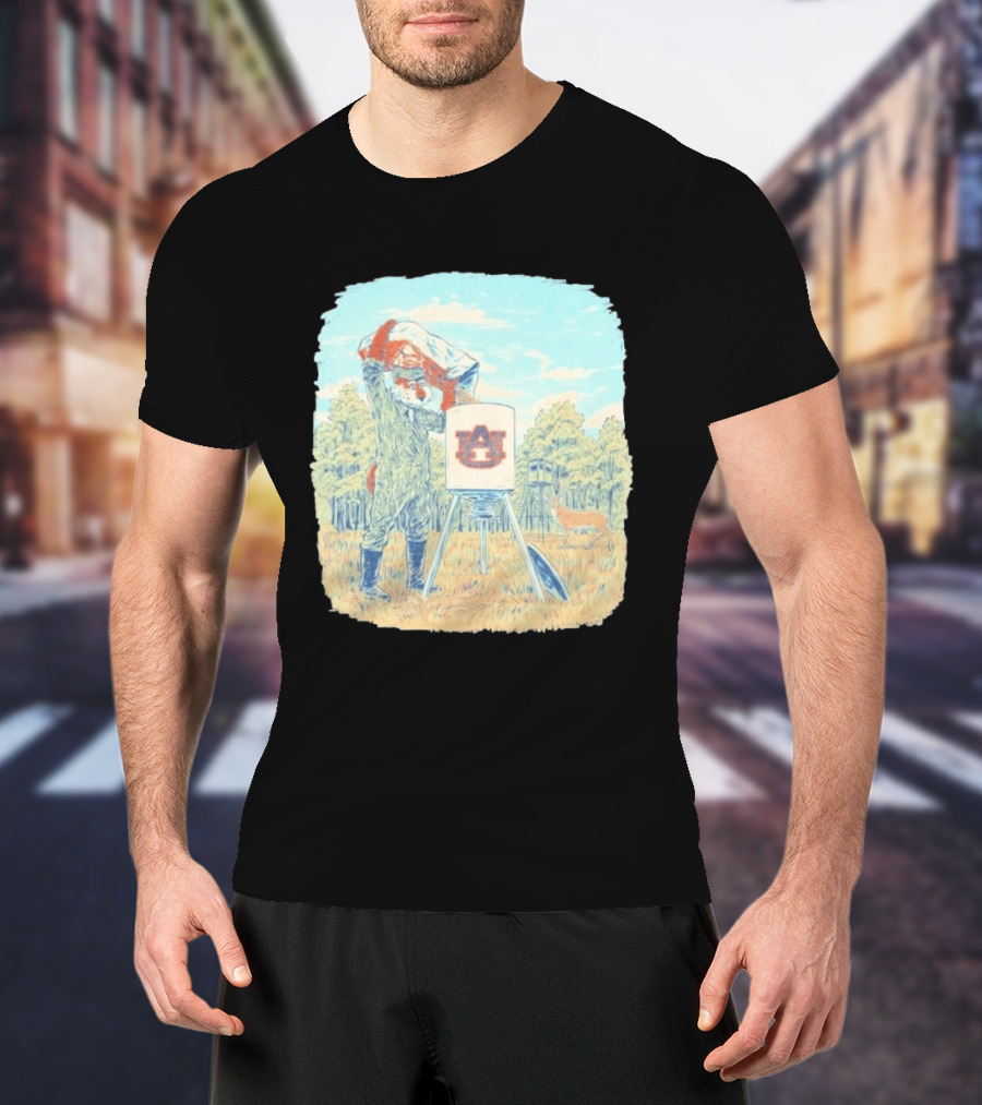 Aubie The Tiger Auburn University Deer Hunting Scene With Feeder And Deer T-Shirt