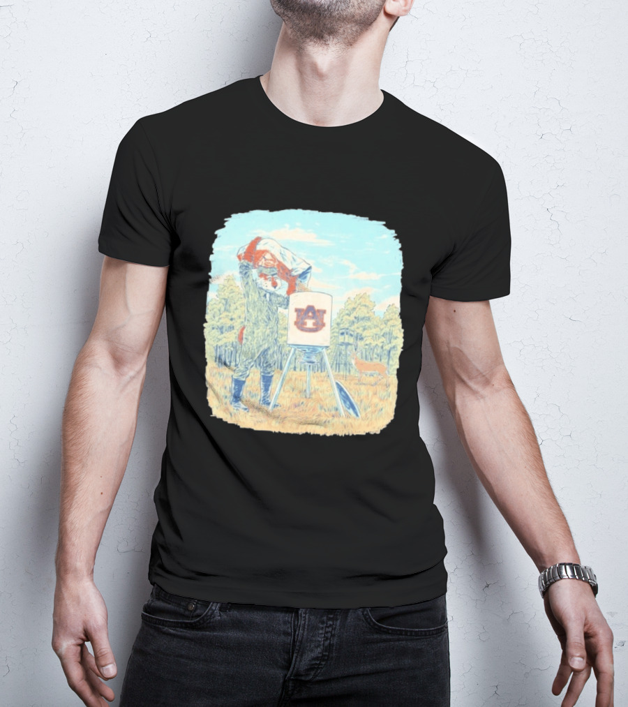 Aubie The Tiger Auburn University Deer Hunting Scene With Feeder And Deer T-Shirt