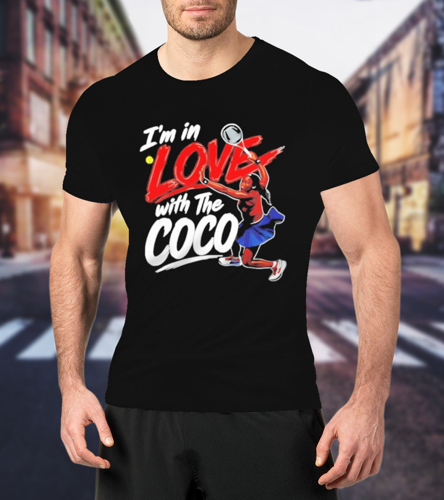I'm In Love With The Coco Tennis Slam Action Bold Red And White T-Shirt