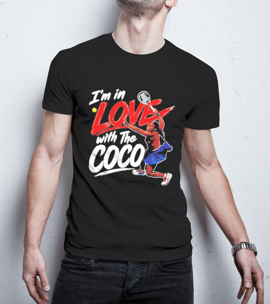 I'm In Love With The Coco Tennis Slam Action Bold Red And White T-Shirt