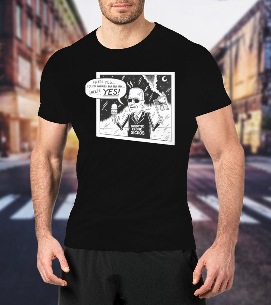 Joe Biden Robotic Clone Sickos Cartoon Ice Cream Flag Speech Bubble BEEP YES T-Shirt