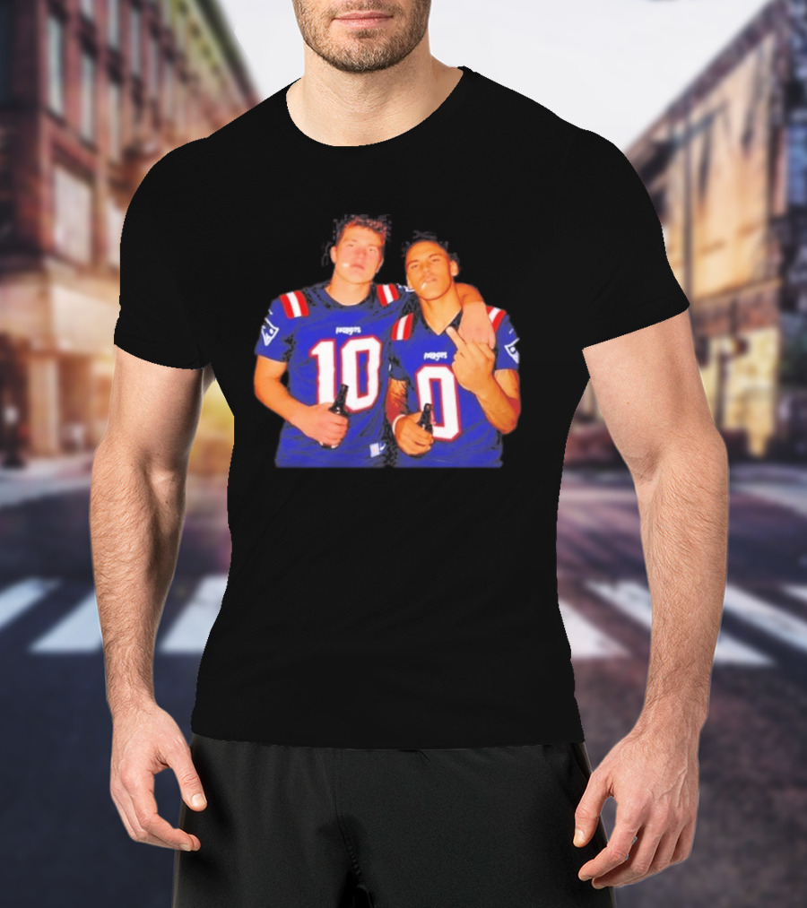 New England Patriots Drake Maye Christian Gonzalez Middle Finger Beer T-Shirt